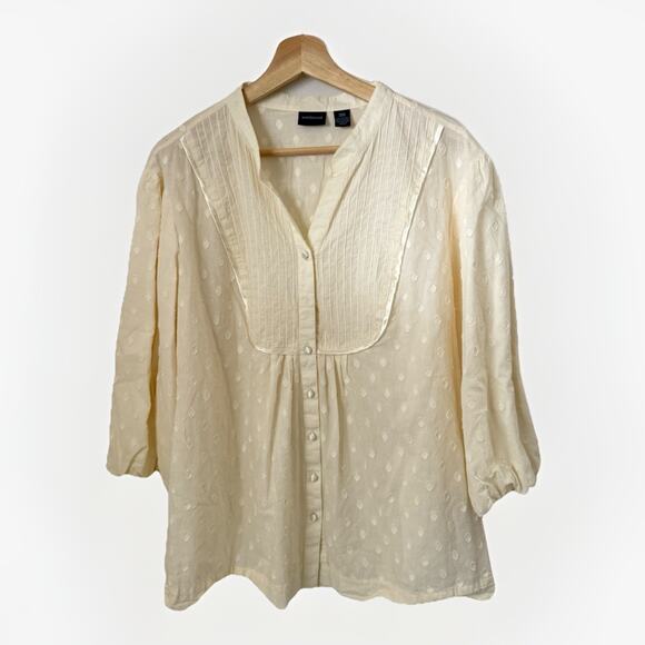 Westbound Swiss Dot Ivory Baby Doll 3/4 Sleeve Peasant Boho Western Tunic 20W - Picture 1 of 7